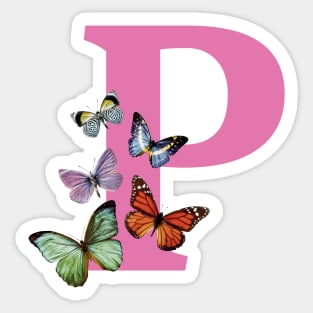 Letter pink P with colorful butterflies Sticker